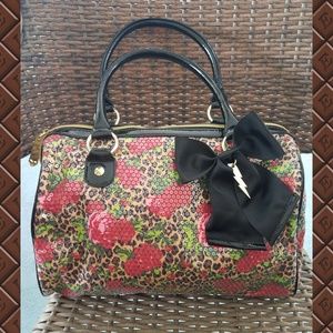 Betsey Johnson sequin leopard floral duffel purse